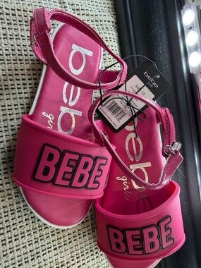 bebe Hot Pink Logo Ankle-Strap Slide Sandals
